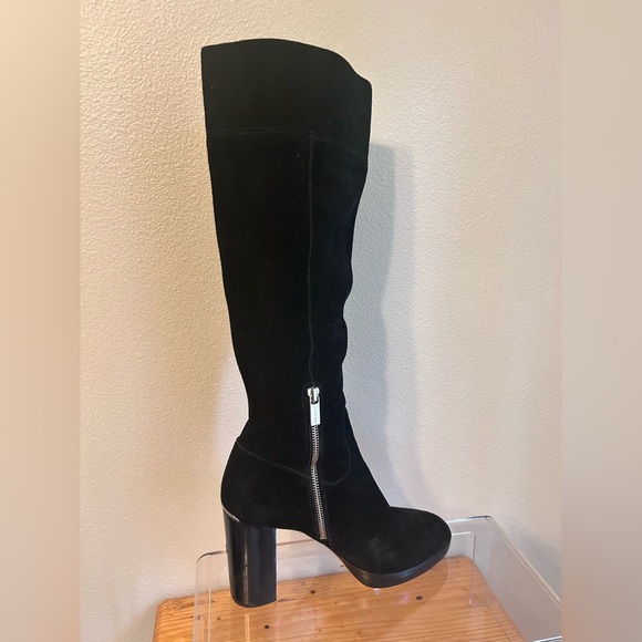 Michael Kors Classic Black Knee-High Suede Boots - Women's Stylish Block Heel - Picture 6 of 11